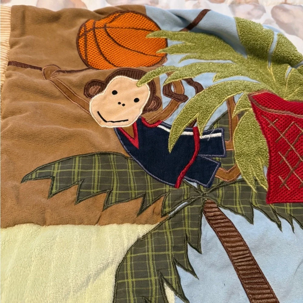 Lambs& Ivy Jungle & Sports 4 Piece Set Themed Baby Crib Quilt Comforter Monkey